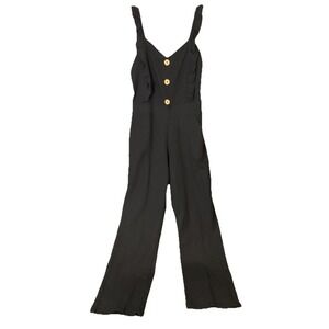 NWT VIKATS black Jumpsuit Sleeveless Wide Leg Big Button Romper SZ S